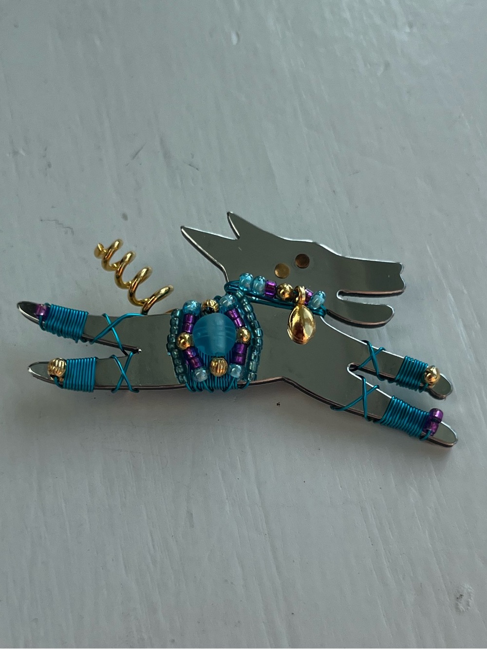 2000 Handmad signed Liztech Sparkie Dog beaded brooch